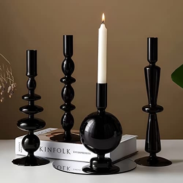 Amanman 4pcs Modern Black Candle Holders for Decor