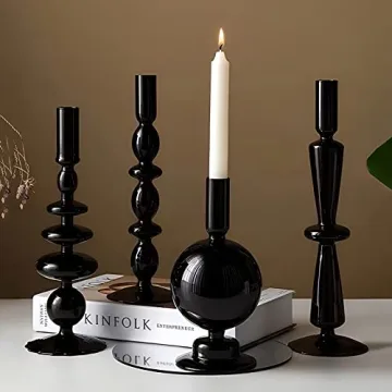 Amanman 4pcs Modern Black Candle Holders for Decor