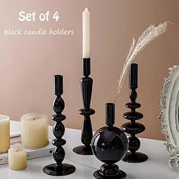 Amanman 4pcs Modern Black Candle Holders for Decor