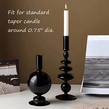Amanman 4pcs Modern Black Candle Holders for Decor