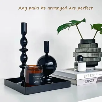 Amanman 4pcs Modern Black Candle Holders for Decor
