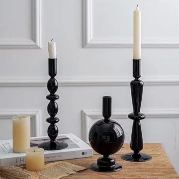 Amanman 4pcs Modern Black Candle Holders for Decor