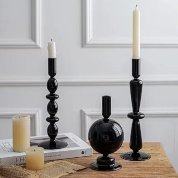 Amanman 4pcs Modern Black Candle Holders for Decor