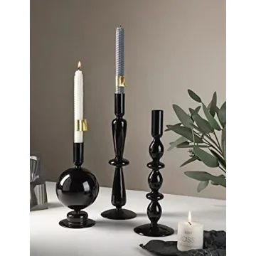 Amanman 4pcs Modern Black Candle Holders for Decor