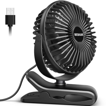 BESKAR Small Clip on Fan - 3 Speeds USB Plug Fan