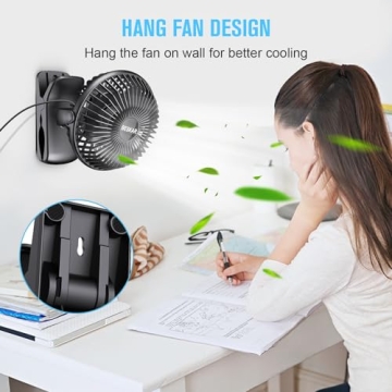 BESKAR Small Clip on Fan - 3 Speeds USB Plug Fan