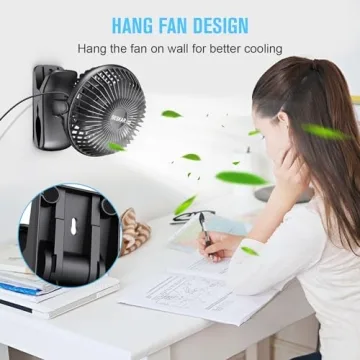 BESKAR Small Clip on Fan - 3 Speeds USB Plug Fan