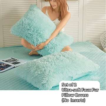 LIFEREVO 2 Pack Faux Fur Pillow Shams,Shaggy Plush Home Decorative Luxury Series Super Soft Furry Pi...