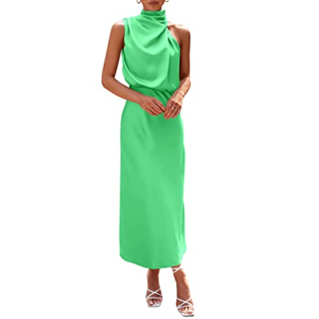 PRETTYGARDEN Women's 2025 Summer Satin Dress Elegant Sleeveless Mock Neck Cocktail Party Maxi Dresse...