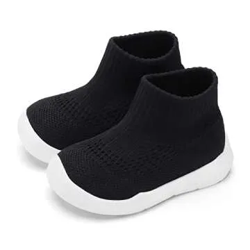 Engtoy Baby Shoes Baby Sock Shoes Baby Walking Shoes Infant Non-Slip Breathable Slippers with Soft Rubber Sole Baby Boys Girls Slip On Sneakers All Black