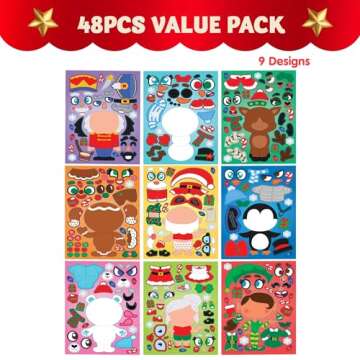 JOYIN 48 Pcs Christmas Make A Face Sticker Sheets Make Your Characters with Santa Santa, Gnome, Rein...