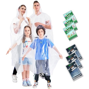 SWOGAA Disposable Rain Ponchos for Kids and Adults - Waterproof 6 Pack of Extra Thick Ponchos with H...