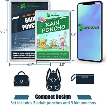SWOGAA Extra Thick Disposable Rain Ponchos - Family 6 Pack