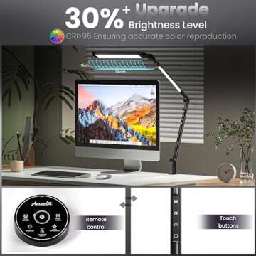 AmazLit LED Desk Lamp with Clamp, Desk Light, Adjustable Brightness & Color Temperature, Modern Arch...