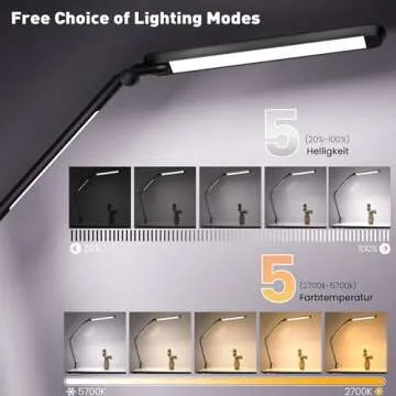 AmazLit LED Desk Lamp with Clamp, Desk Light, Adjustable Brightness & Color Temperature, Modern Architect Clip on Lamp with Memory & Timer Function, Clamp Light for Study, Work, Home, Office, 15W