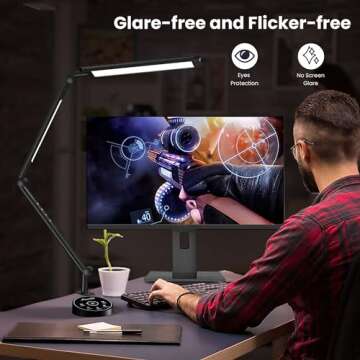 AmazLit LED Desk Lamp with Clamp, Desk Light, Adjustable Brightness & Color Temperature, Modern Architect Clip on Lamp with Memory & Timer Function, Clamp Light for Study, Work, Home, Office, 15W