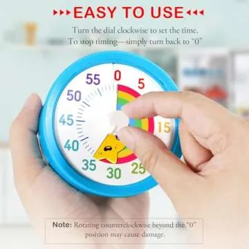 Secura 60-Minute Visual Timer, Kitchen Timer with Rainbow Pattern, Timer for Kids and Adults, Time Clocks, Classroom Timer, Time Management Tool for Teaching with Pause Function (Blue & Star)