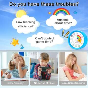 Secura 60-Minute Visual Timer, Kitchen Timer with Rainbow Pattern, Timer for Kids and Adults, Time Clocks, Classroom Timer, Time Management Tool for Teaching with Pause Function (Blue & Star)