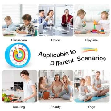 Secura 60-Minute Visual Timer, Kitchen Timer with Rainbow Pattern, Timer for Kids and Adults, Time Clocks, Classroom Timer, Time Management Tool for Teaching with Pause Function (Blue & Star)