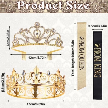4 Pcs Prom King and Queen Crowns and Sashes Set