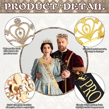 4 Pcs Prom King and Queen Crowns and Sashes Set