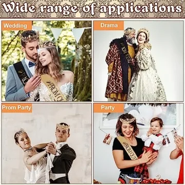 4 Pcs Prom King and Queen Crowns and Sashes Set