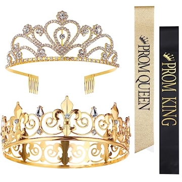 4 Pcs Prom King and Queen Crowns and Sashes Set