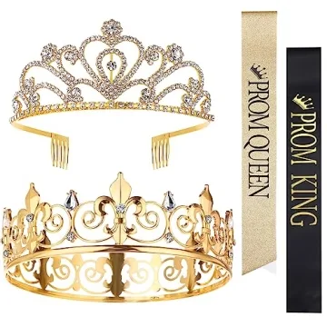 4 Pcs Prom King and Queen Crowns and Sashes Set