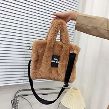 JQWYGB The Tote Bags for Women - Trendy Personalized Fluffy Bag Large Capacity Top-Handle Shoulder Crossbody Work Travel Shopping B-khaki