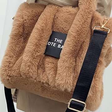 JQWYGB The Tote Bags for Women - Trendy Personalized Fluffy Bag Large Capacity Top-Handle Shoulder Crossbody Work Travel Shopping B-khaki