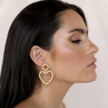 Ettika Gold Earrings for Women. Womens Drop Earrings, Last Love 18k Gold Plated Heart Dangle Earring...