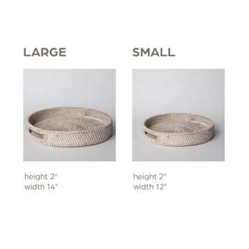 14 inch Round Rattan Serving Tray - Modern Woven Tray w/Handles for Dining Table, Livingroom, Patio ...