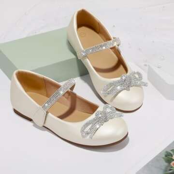 K KomForme Girl's Rhinestone Mary Jane Flats for Kids