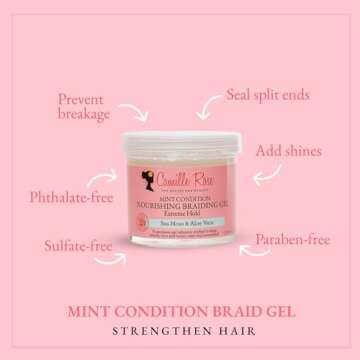 Camille Rose Mint Condition Braid Gel, with Aloe and Sea Moss, for Moisture, Shine, and Curly to Coily Hair Types, 12 oz
