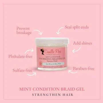 Camille Rose Mint Condition Braid Gel, with Aloe and Sea Moss, for Moisture, Shine, and Curly to Coily Hair Types, 12 oz