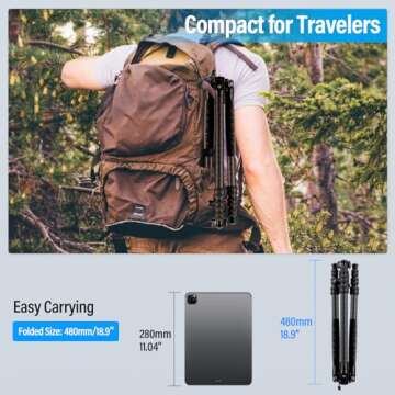 SIRUI Traveler 7C Camera Tripod 65.55 inches Carbon Fiber Arca Tripod with E-10 360° Panorama Ball Head and Arca Swiss Quick Release Plate Load Capacity Up to 17.6lbs, Convertible to Monopod