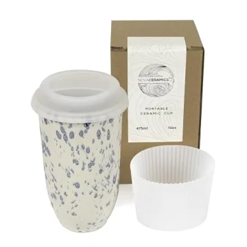 NOVA CERAMICS Travel Coffee Mug – Beautiful Orchid Design – 16oz, Microwave & Dishwasher Safe ?...