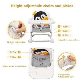 Li'l Pengyu Portable High Chair Booster Seat for Dining Table, Adjustable Tray, Easy Clean, Foldable...