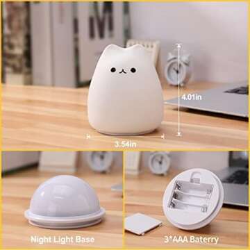 ZKLiLi Cute Cat Lamp, Night Light for Girls Bedroom, Kitty Lamp Birthday Gifts for Kids Baby Toddler...