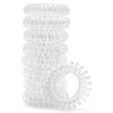 Kitsch Spiral Hair Ties for Women, Coil Hair Ties for Thick Hair, No Crease Hair Tie, Spiral Hair Ties No Damage, Hair Coils & Phone Cord Hair Ties for Thin Hair, Hair Ties Spiral, 8pcs (Transparent)