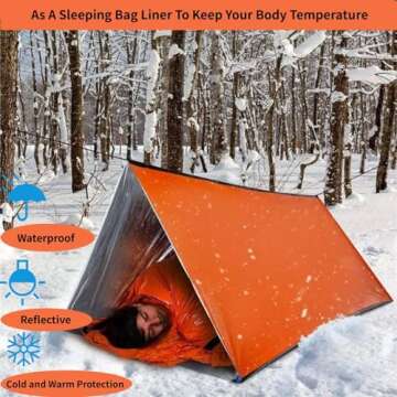 Emergency Sleeping Bag, Jakeloo 2 Pack Emergency Tent Shelter Thermal Survival Blankets Lightweight Survival Backpack Perfect for Camping/Hiking/Outdoor/Explore, Camping Essentials (Orange)