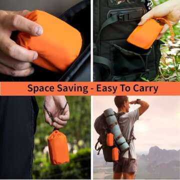 Emergency Sleeping Bag, Jakeloo 2 Pack Emergency Tent Shelter Thermal Survival Blankets Lightweight Survival Backpack Perfect for Camping/Hiking/Outdoor/Explore, Camping Essentials (Orange)