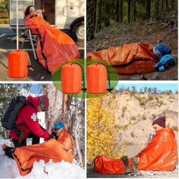 Emergency Sleeping Bag, Jakeloo 2 Pack Emergency Tent Shelter Thermal Survival Blankets Lightweight Survival Backpack Perfect for Camping/Hiking/Outdoor/Explore, Camping Essentials (Orange)