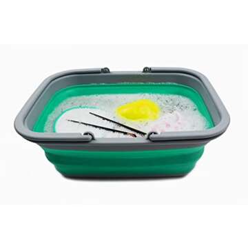 SAMMART 9.2L (2.37Gallon) Collapsible Tub with Handle - Portable Outdoor Picnic Basket/Crater - Foldable Shopping Bag - Space Saving Storage Container (1, Grey/Bluish-Green)