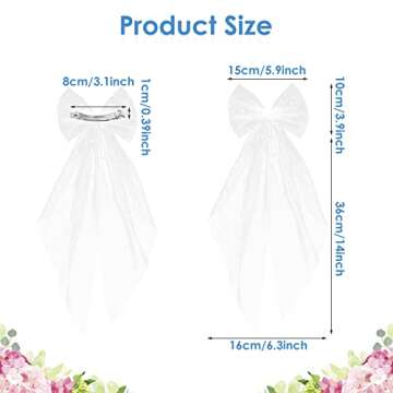 Bridal Pearl Hair Bow Veil Bridesmaid Large Hair Bow Wedding Veil with Barrette Bachelorette Party D...