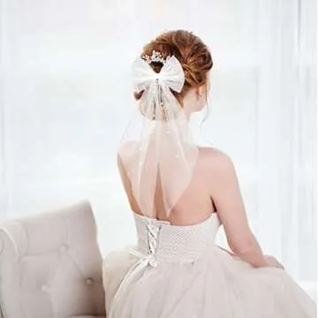 Elegant Bridal Pearl Hair Bow Veil for Weddings and Events