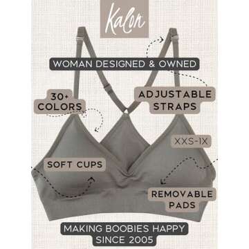 Kalon Women’s 4 Pack Racerback Sports Bralette Seamless Wireless Comfort Bra (Large, Earth)