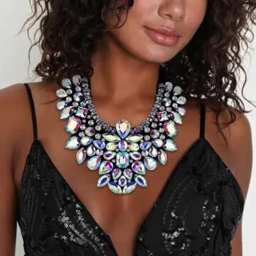 Flyonce Rhinestone Statement Necklace and Earrings Set