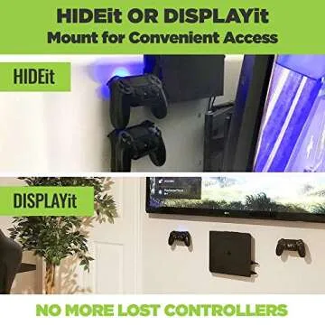 HIDEit Mounts Uni-C Pro Black Rubber Dipped Steel Wall Mount for PlayStation Controller, Gaming Accessory Compatible with PlayStation 5 Controllers and PlayStation 4 Controllers