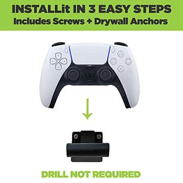 HIDEit Mounts Uni-C Pro Black Rubber Dipped Steel Wall Mount for PlayStation Controller, Gaming Accessory Compatible with PlayStation 5 Controllers and PlayStation 4 Controllers